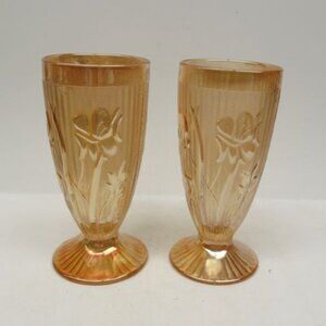 2 - Jeannette Depression Glass Iridescent IRIS and HERRINGBONE 6 Inch Tumblers